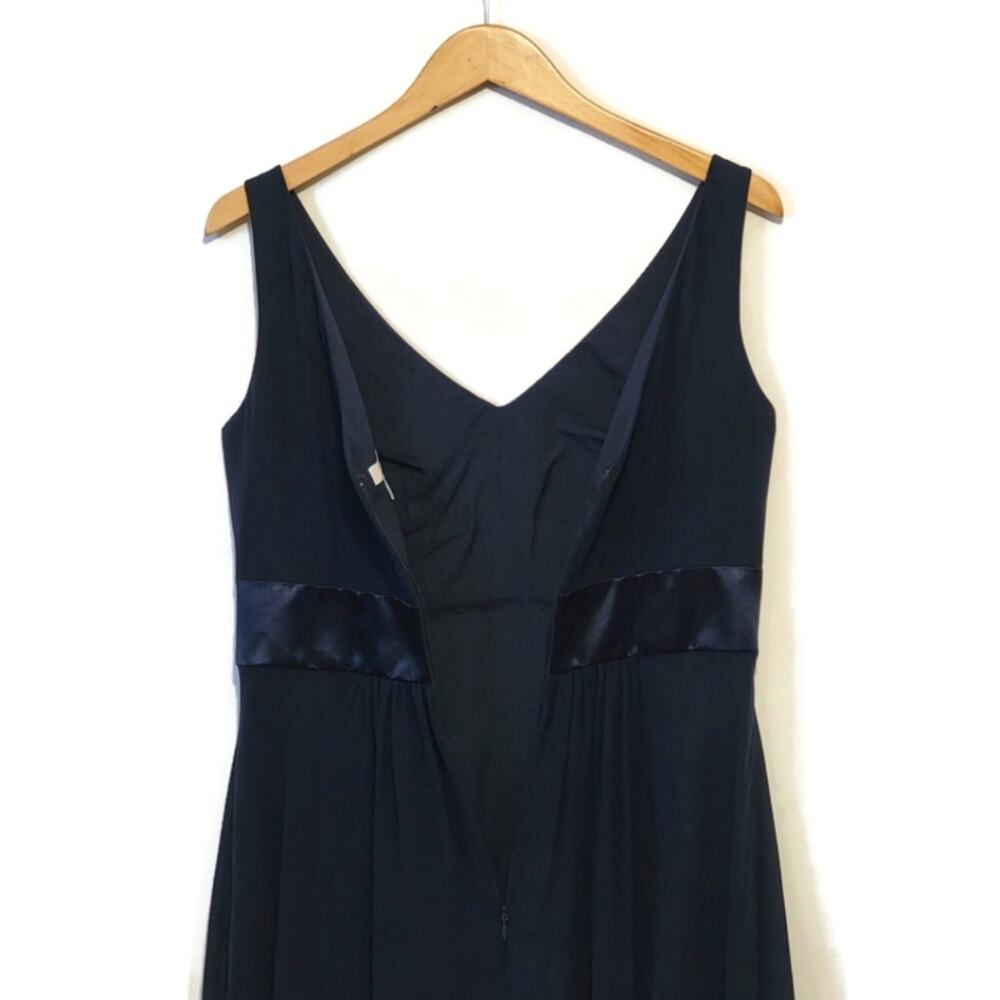 Ann Taylor Dark Blue Silk Sleeveless Midi Dress V-Neck V-Back A-Line Classic 6 - Picture 10 of 13